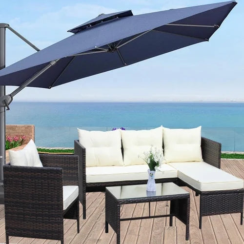 ENYOPRO 4-Piece Outdoor Patio Living Set, PE Rattan Modular All-Weather Lounge Set with Glass Table, Suitable for Patios, Gardens, Backyards, and Poolside (Off-White Cushions)