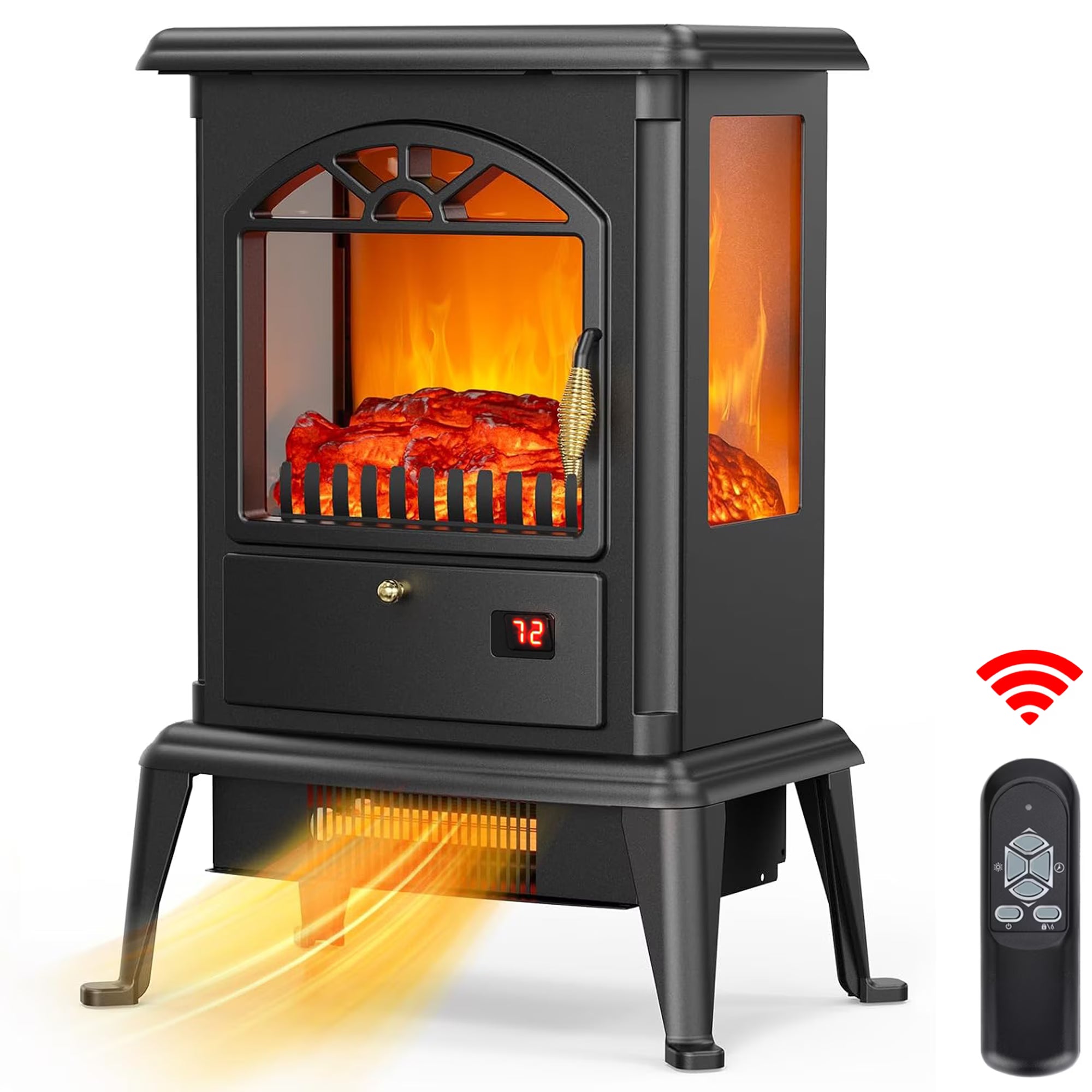 Enyopro Freestanding Electric Fireplace Heater, Three-door Glass 3D Fl