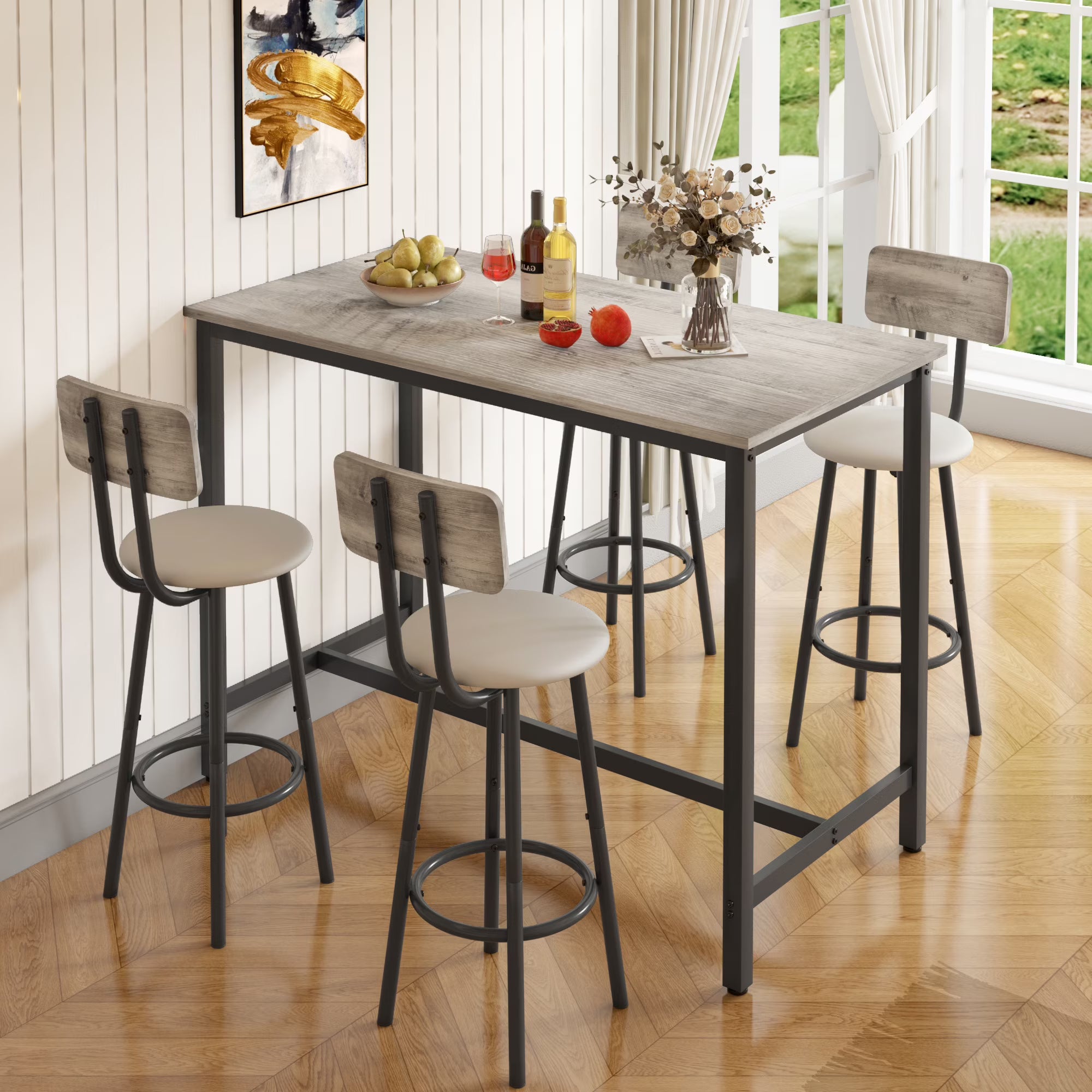 Rectangle Dining Table Set for 4, Wood Dining Table and 4 Chair, Kitchen Table Set for Home, Bar, 47.2 x 23.6 x 35.4 inch