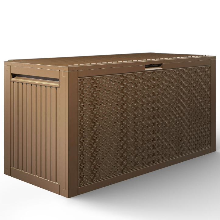 Enyopro 90 Gallon Deck Box, Organization and Storage Box for Patio Furniture Outdoor Cushions, Throw Pillows, Garden Tools and Pool Toys, Brown