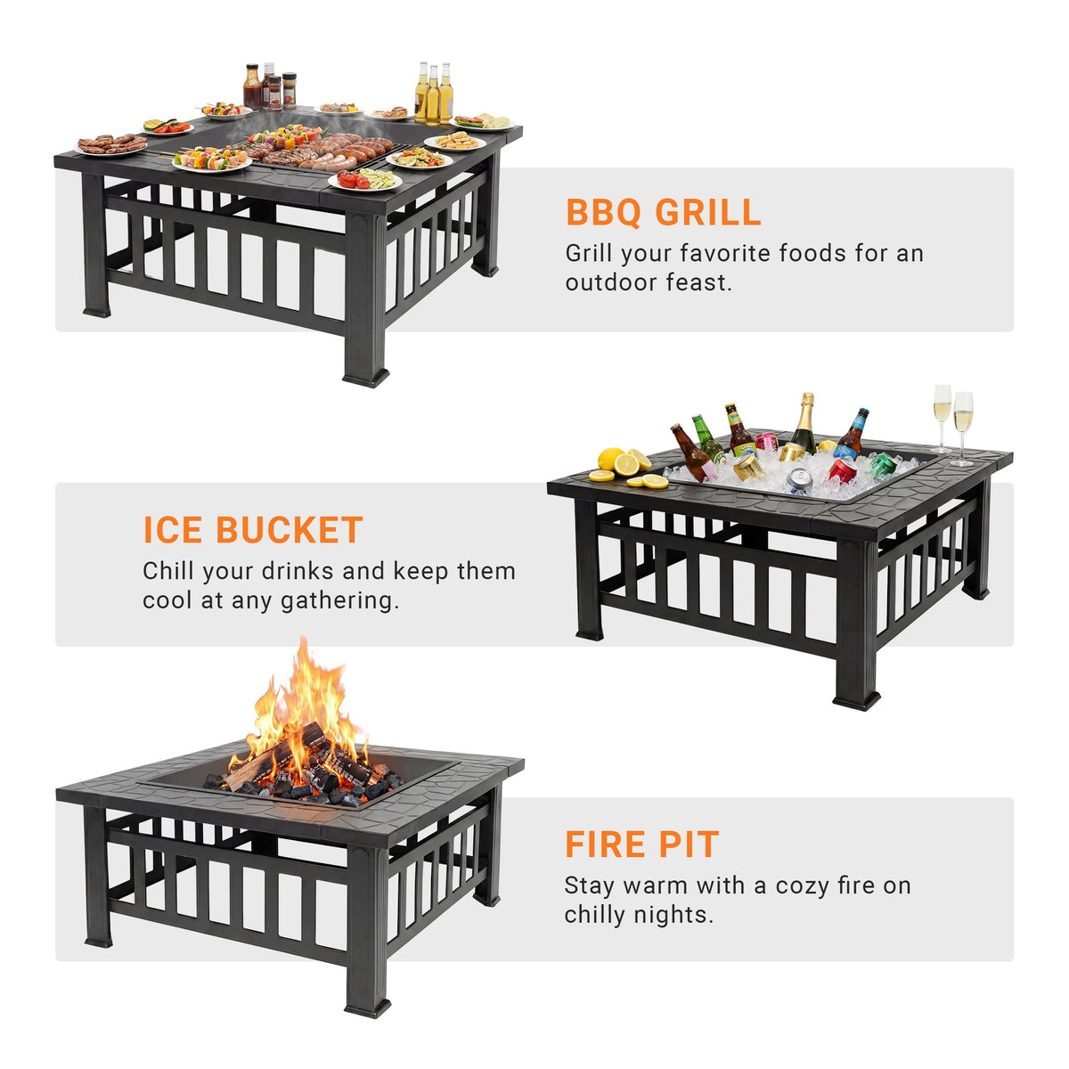Enyopro 32" Outdoor Fire Pits, Smokeless Metal Fire Pit for Outside with Poker, Mesh Lid, Fire Grate, Fire Bowl for Patio, Backyard, and Camping