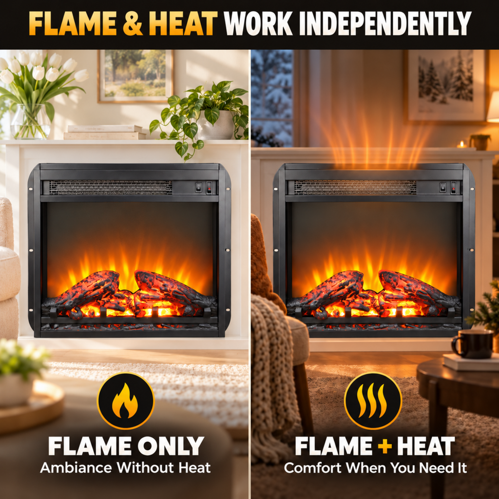 18" Fireplace Heaters for Inside, 3D Electric Fireplace Insert, 1400W Fireplace Heater, Adjustable Flame and Low Noise, CSA Certification