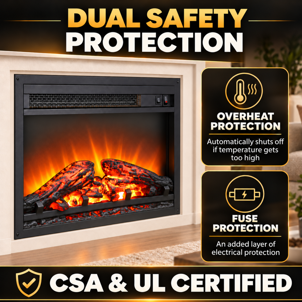 18" Fireplace Heaters for Inside, 3D Electric Fireplace Insert, 1400W Fireplace Heater, Adjustable Flame and Low Noise, CSA Certification