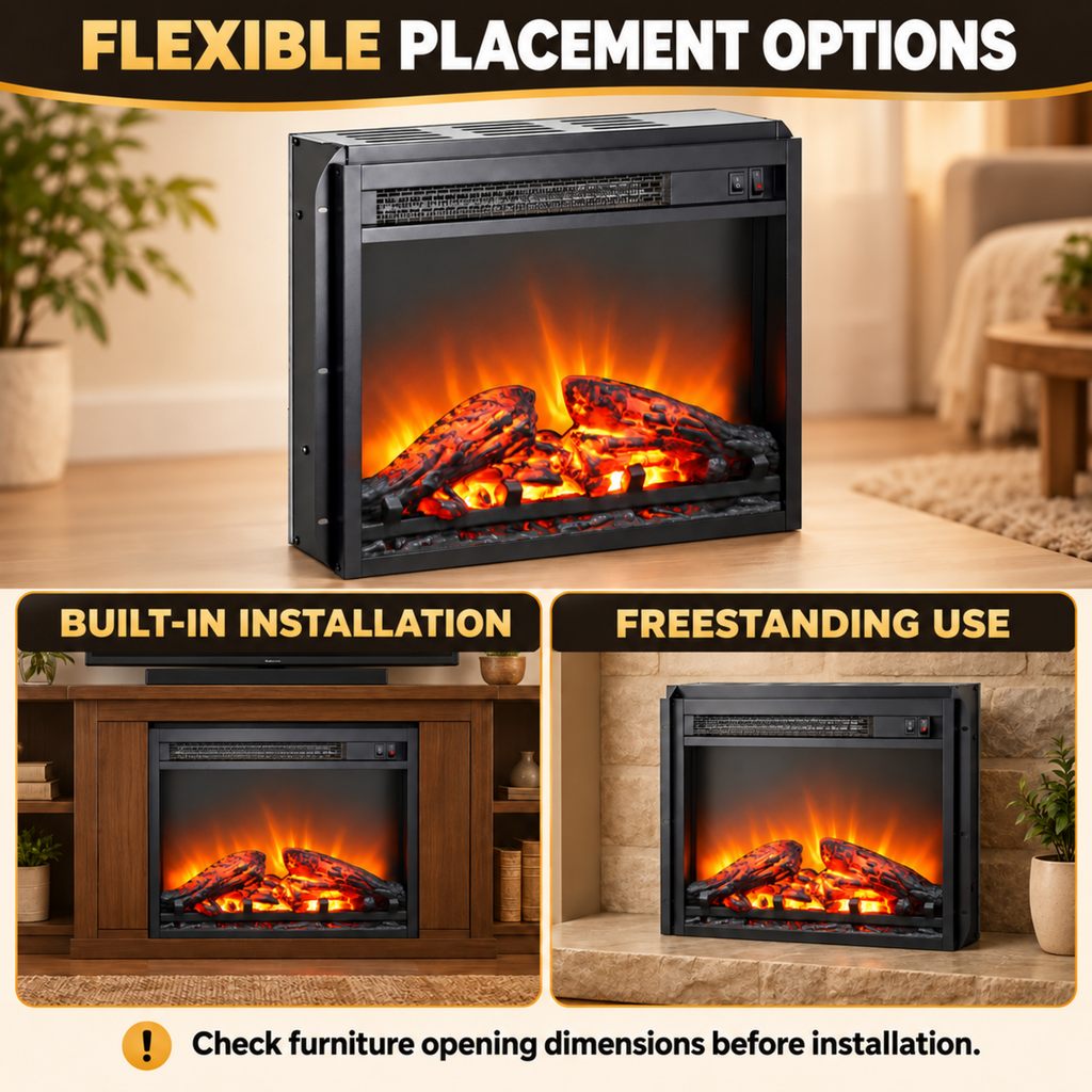 18" Fireplace Heaters for Inside, 3D Electric Fireplace Insert, 1400W Fireplace Heater, Adjustable Flame and Low Noise, CSA Certification