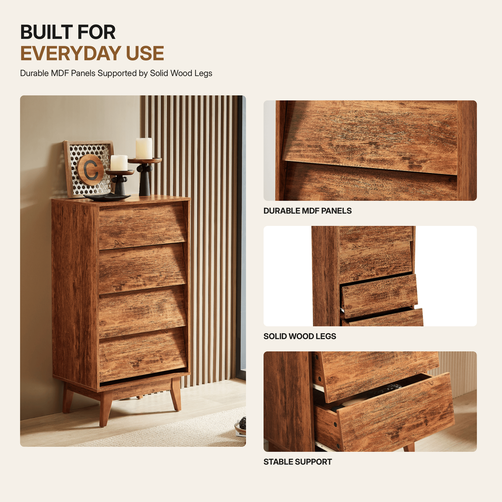 Enyopro Dresser for Bedroom, 4 Drawer Dresser Storage Drawer, Bevel Design Closets Drawer Chest for Living Room Hallway