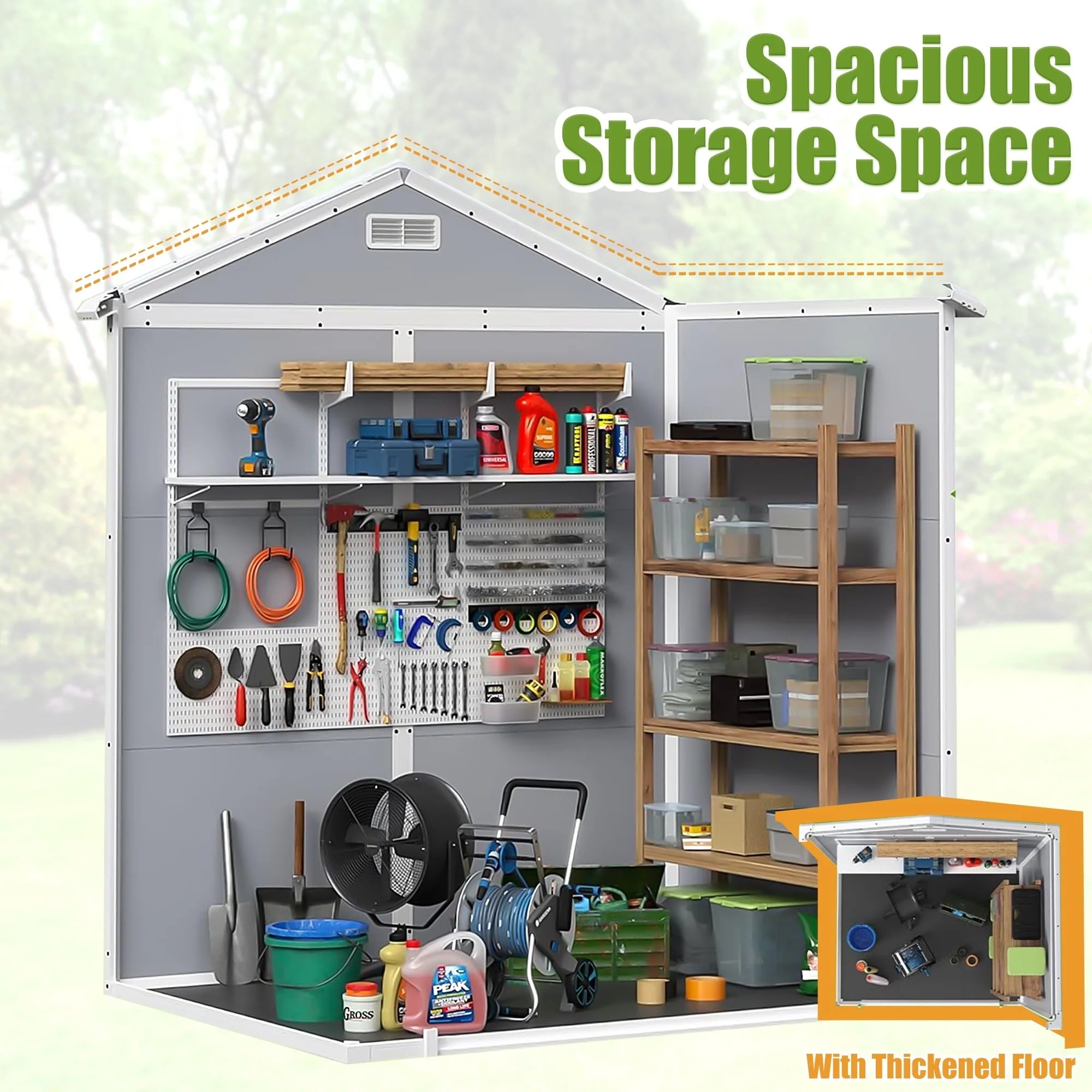 Enyopro 6 x 4.4FT Shed & Outdoor Storage, All-Weather Plastic Resin Outdoor storage Shed for Outside with Floor, Utility Tool Large Shed with Dual Lockable Doors for Patio Backyard Lawn, Gray