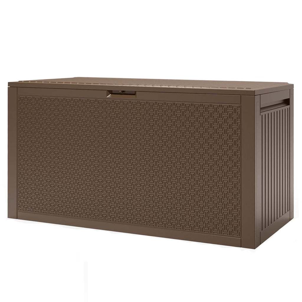 Enyopro 90 Gallon Deck Box, Organization and Storage Box for Patio Furniture Outdoor Cushions, Throw Pillows, Garden Tools and Pool Toys, Brown