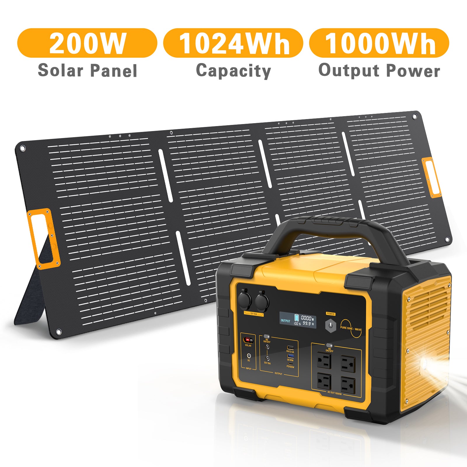 Enyopro Portable Solar Generator, 1000W Portable Power Station with 200W Foldable Solar Panel, 1024Wh Lithium Battery, 120V/60HZ AC Outlet, Quiet Generators for Home, RV, Camping & Emergencies