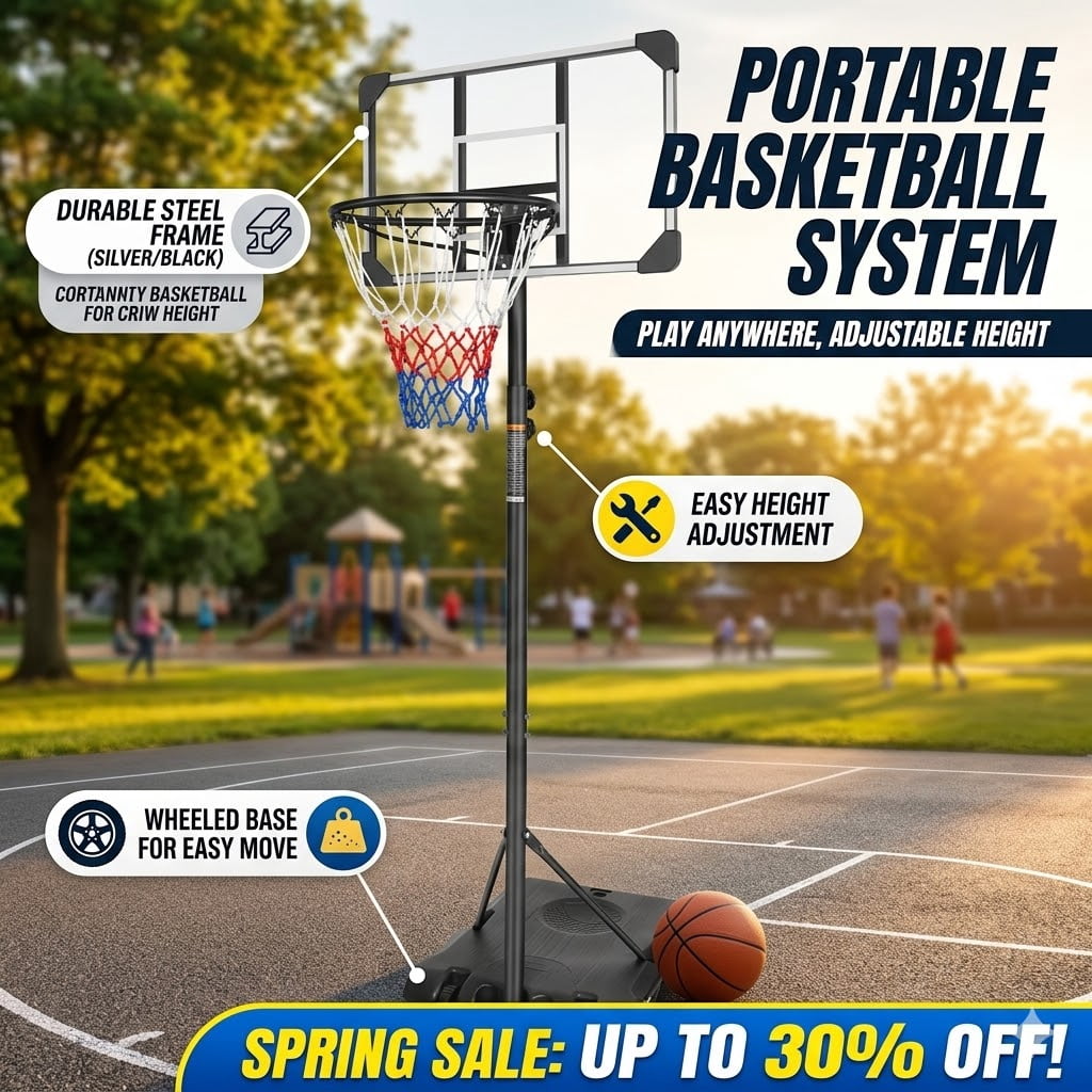 Enyopro 7ft  Portable Basketball Hoops and Goal for Adults Teens, 5.6ft - 7ft Adjustable Basketball Court with 28 inch Backboard and Wheels, Removeable Basketball System