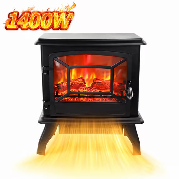17" Electric Fireplace, 1400W Freestanding Electric Fireplace Heater ,with 3D Flame Effect, Portable Indoor Heater, Suitable for Bedrooms and Living Rooms, Quiet and Safe, Black