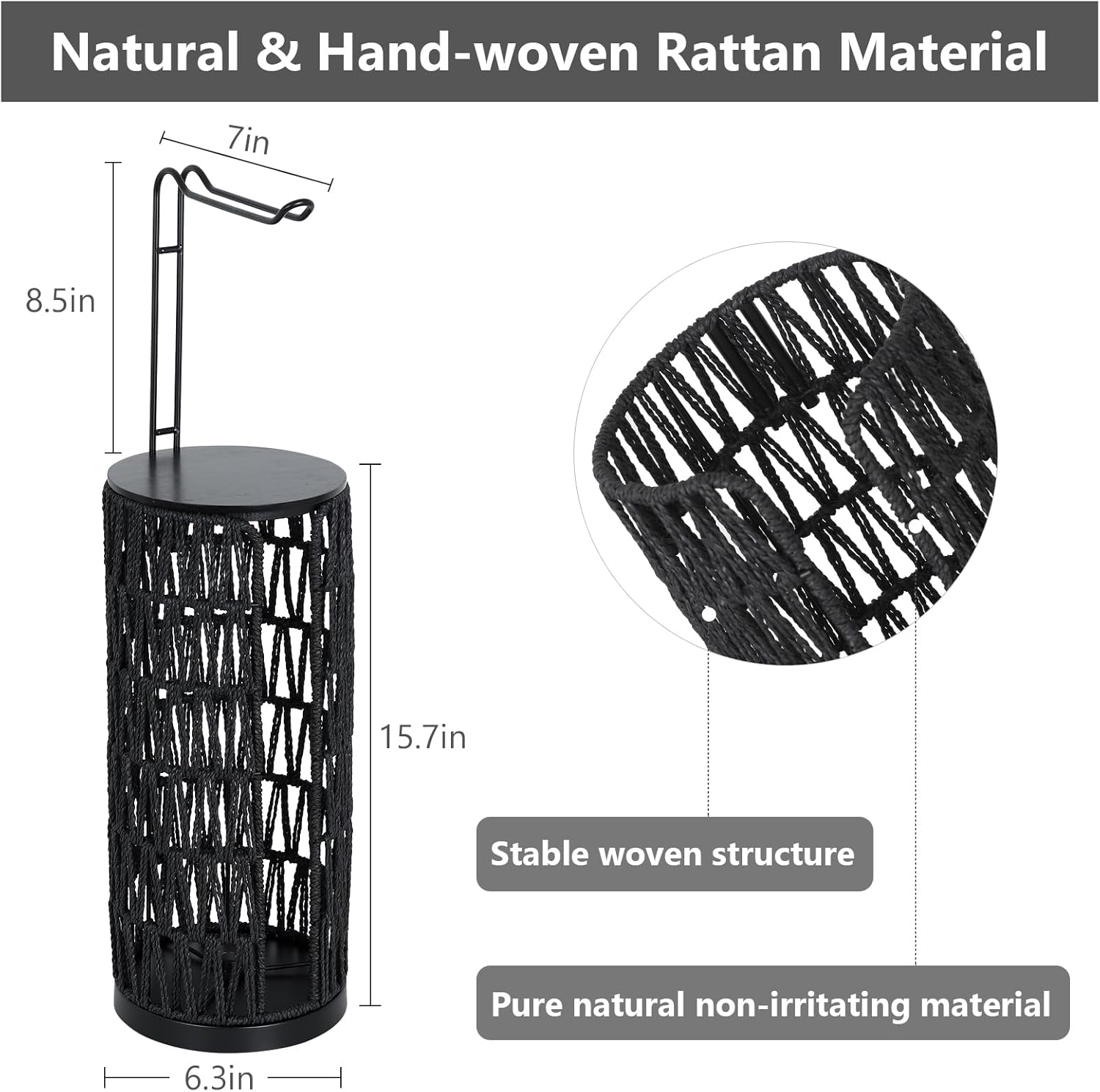 CASEMIOL Toilet Paper Holder Free Standing with Shelf, Handmade Woven Toilet Paper Holder Stand for 4 Rolls, Toilet Paper Storage for Phones and Small Items, Tissue Holder for Bathroom
