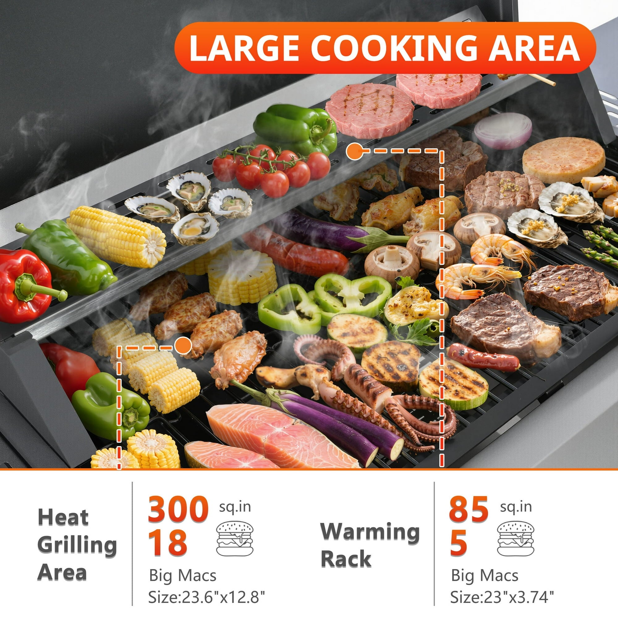 4 Burner Stainless Steel Propane Gas Grill, Barbecue Gas Grill with Side Table and Thermometer, 34000BTU Outdoor BBQ Camping Grill