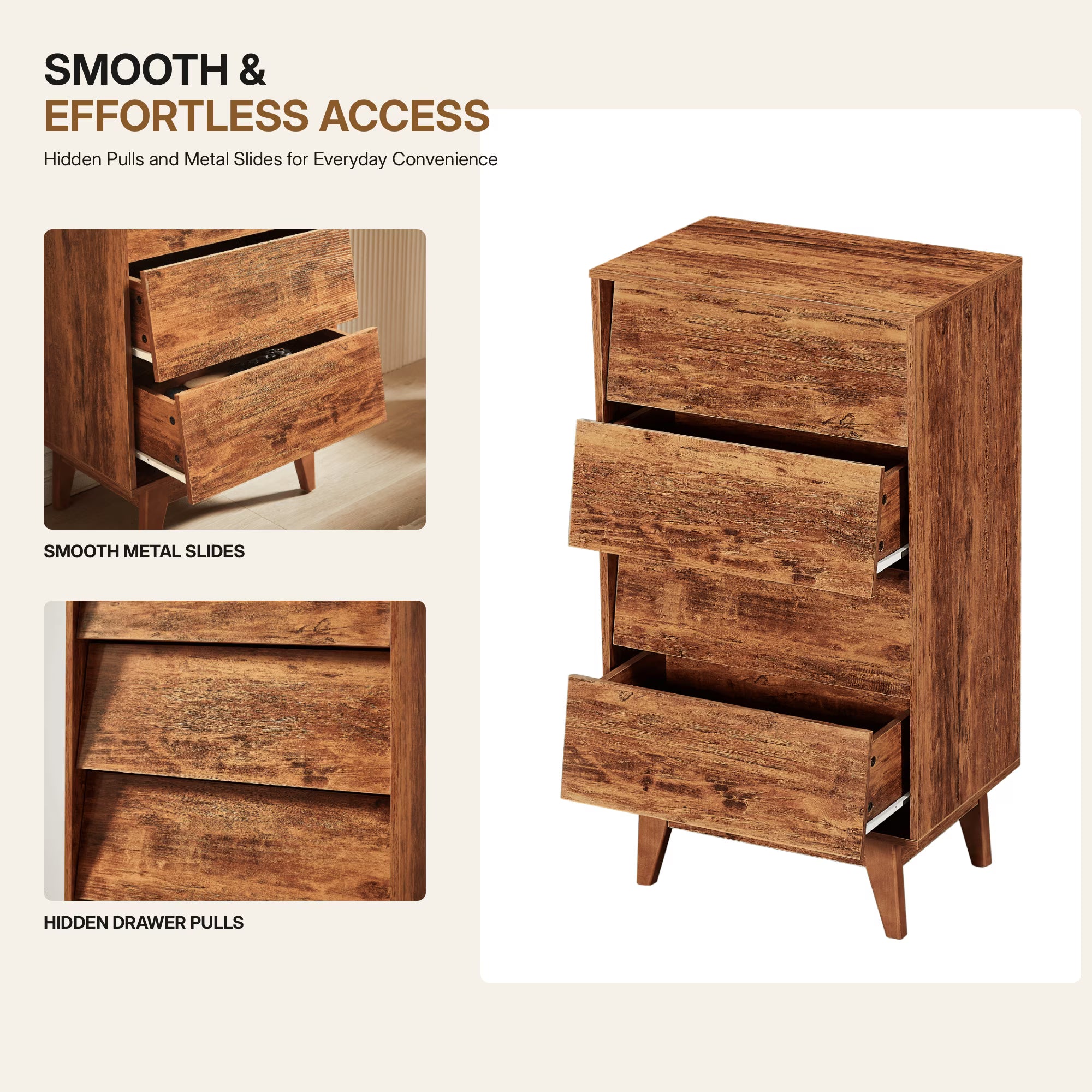 Enyopro Dresser for Bedroom, 4 Drawer Dresser Storage Drawer, Bevel Design Closets Drawer Chest for Living Room Hallway