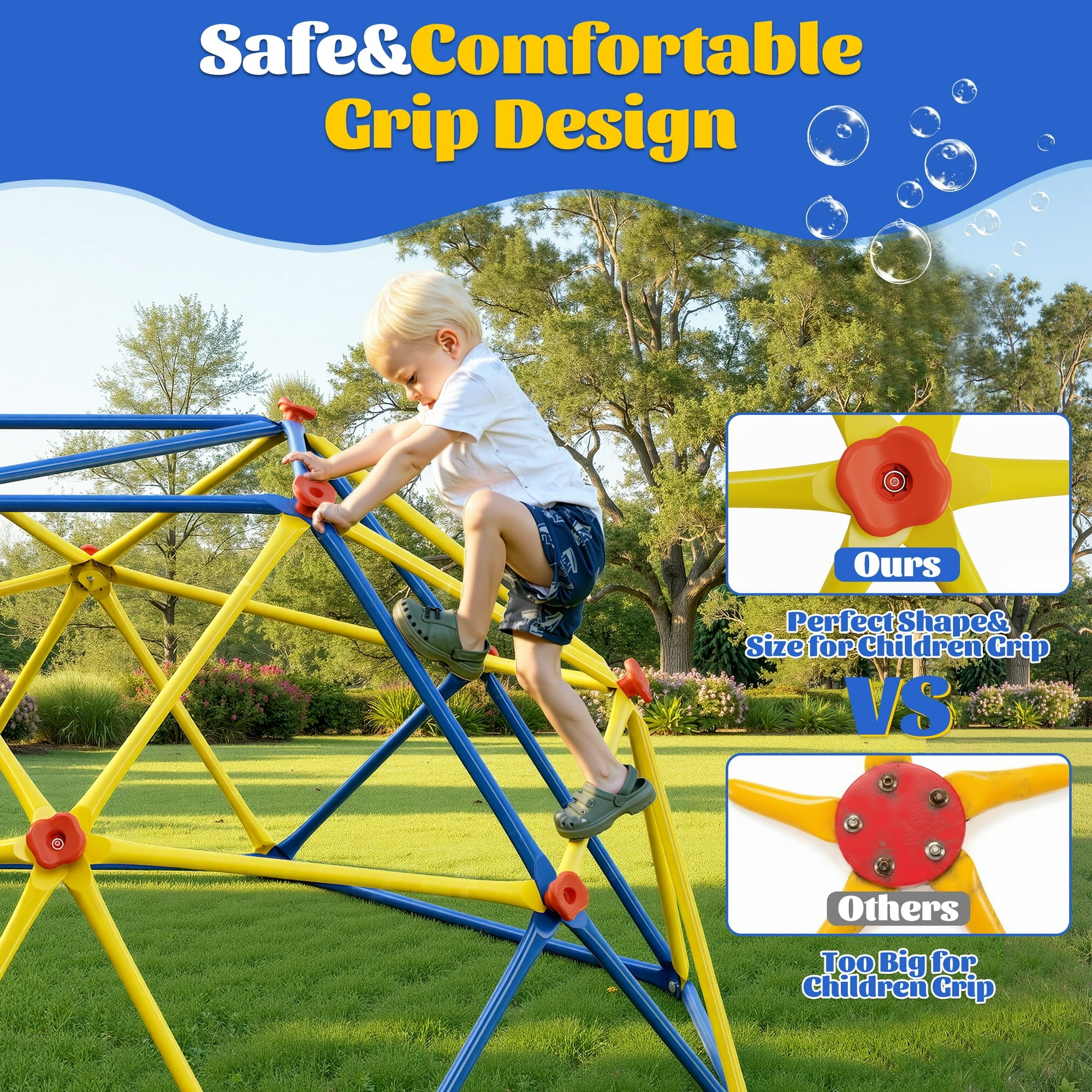ENYOPRO 6ft Outdoor Climbing Dome, Kids Jungle Gym Dome Climber, Playground Climber for 3-5 Years Old, Climbing Toys for Outside, Rust & UV Resistant Steel Climbing Structures, Max 500lbs, Blue