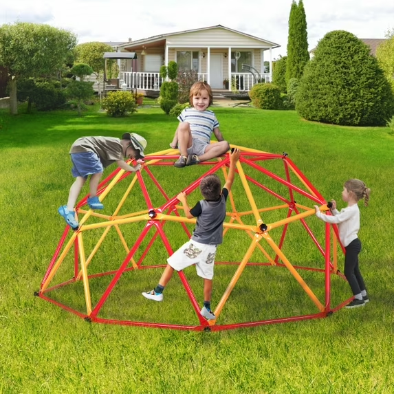 ENYOPRO 6.8ft Outdoor Climbing Dome, Kids Universal Exercise Dome Climber, Max 439lbs Climbing Toys for Outside, Rust & UV Resistant Steel Climbing Structures, for 3-5 Years Old, Red + Yellow