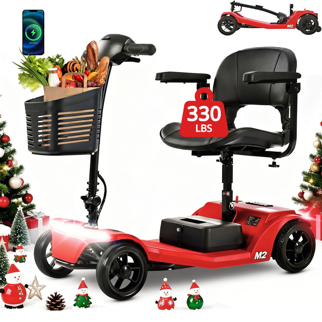 ENYOPRO Mobility Scooters for Seniors, 4 Wheel Foldable Electric Wheelchair Device with Bright Headlights USB Port, 330 lbs Capacity, Red