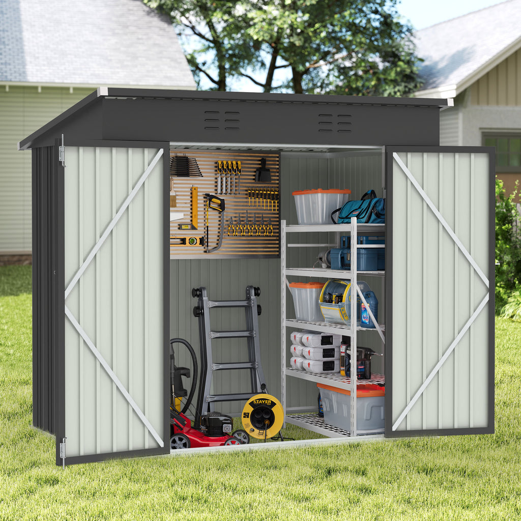 Clearance Storage Shed, Enyopro 6'x4' Outdoor Storage Sheds, Metal Storage House with Lockable Door, Storage Garden Tool shed for Lawnmower, Bike, Garage, Gray