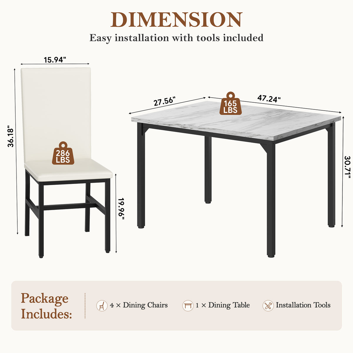 ENYOPRO 5 Piece Dining Table Set for 4, Modern Kitchen Table Set with 4 Leather Upholstered Chairs, Faux Marble Table and Chairs for Home Pub Bistro, White