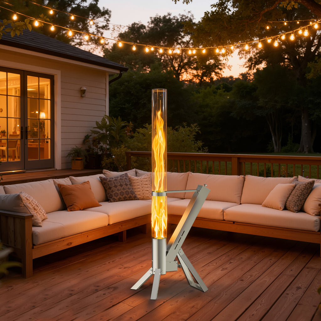 Enyopro Outdoor Wood Pellet Patio Heater, Smokeless Patio Pellet Torch Heater, Portable 430 Stainless Steel w/ Observing Chamber, Ashtray, Eco-Friendly Pellets Heater for Backyard, Patio, Camping