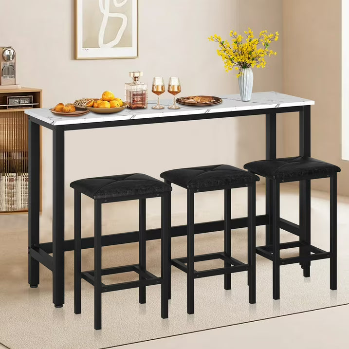 Enyopro Dining Table Set for 3, Modern Dining Room Table Set with 3 Upholstery Stools, Bar Table Set, Saving Space Restaurant Bistro Table Set