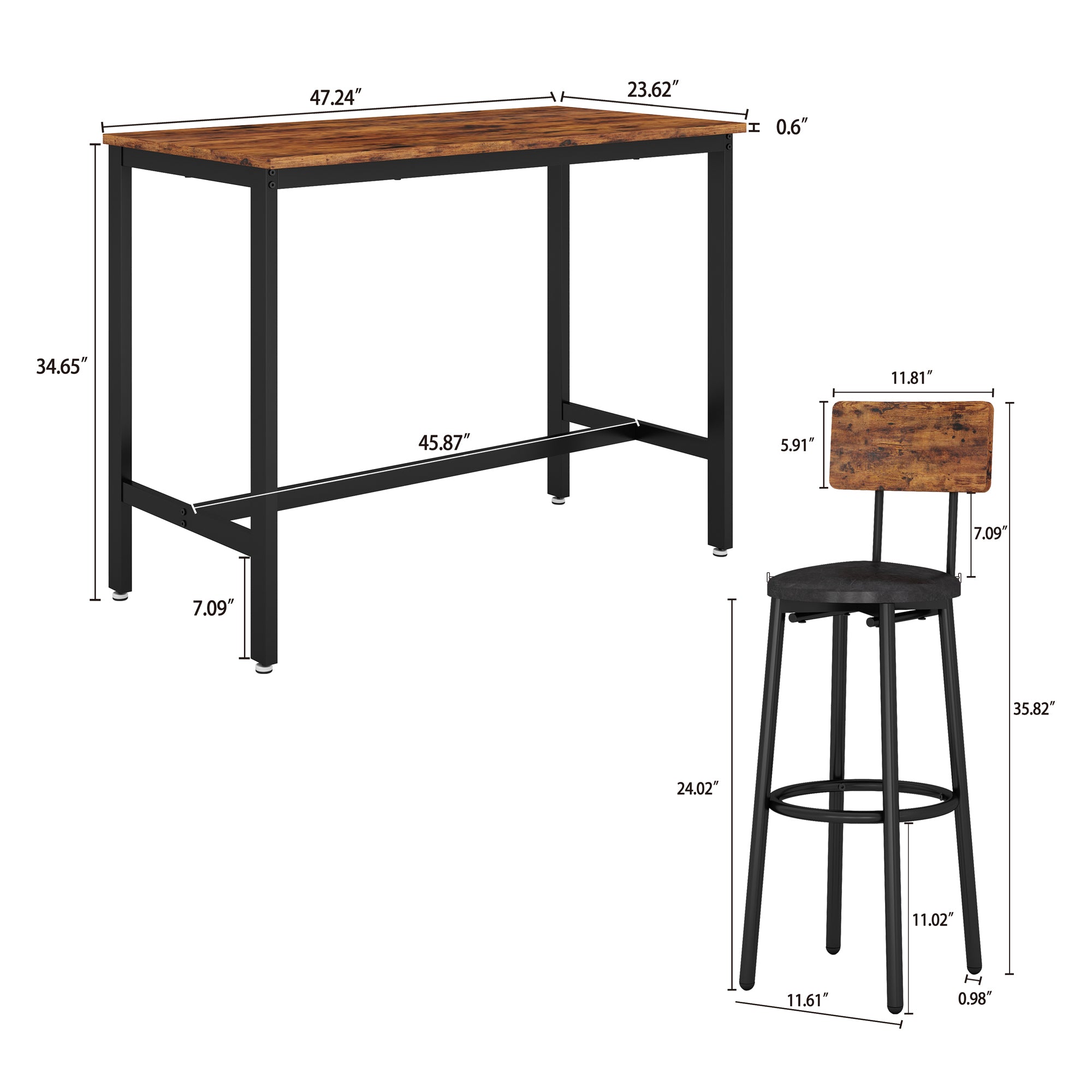Kitchen Table and Chairs for 4, Wooden Dining Table Set, Breakfast Nook Corner Dining Set, Contemporary High Counter Dining Table Set for Bar Pub Bistro Kitchen Restaurant,