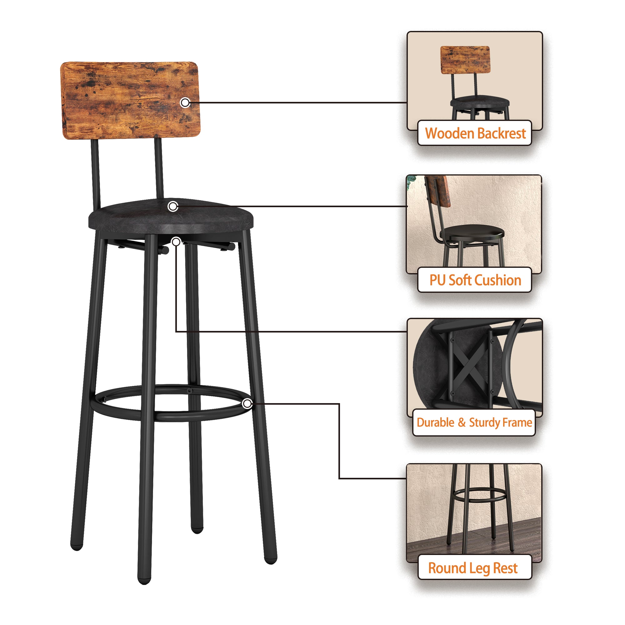 Kitchen Table and Chairs for 4, Wooden Dining Table Set, Breakfast Nook Corner Dining Set, Contemporary High Counter Dining Table Set for Bar Pub Bistro Kitchen Restaurant,