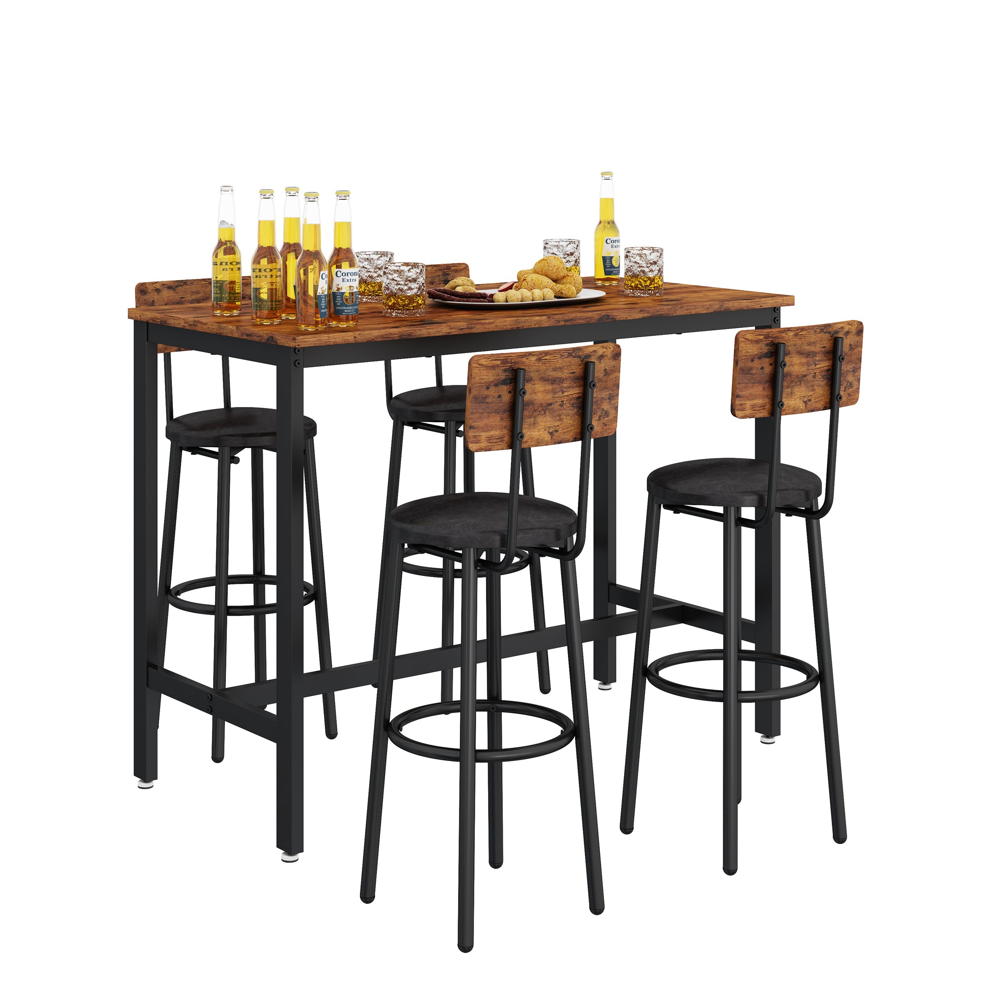 Kitchen Table and Chairs for 4, Wooden Dining Table Set, Breakfast Nook Corner Dining Set, Contemporary High Counter Dining Table Set for Bar Pub Bistro Kitchen Restaurant,