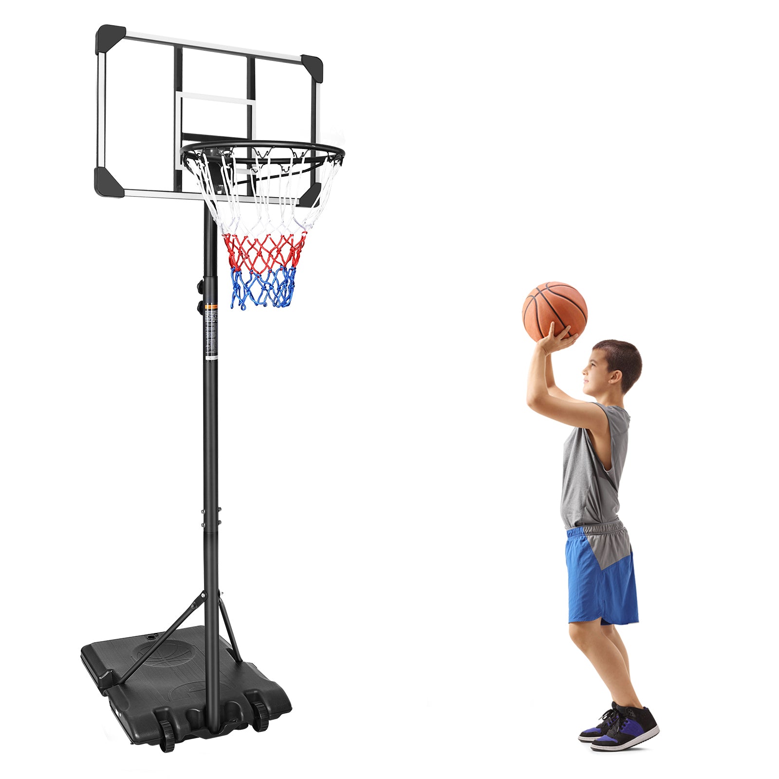 Basketball Hoop for Kids, Indoor Outdoor Basketball Court, 5.4ft-7ft Height Adjustable Basketball Goal with Removable Wheels, TE3089
