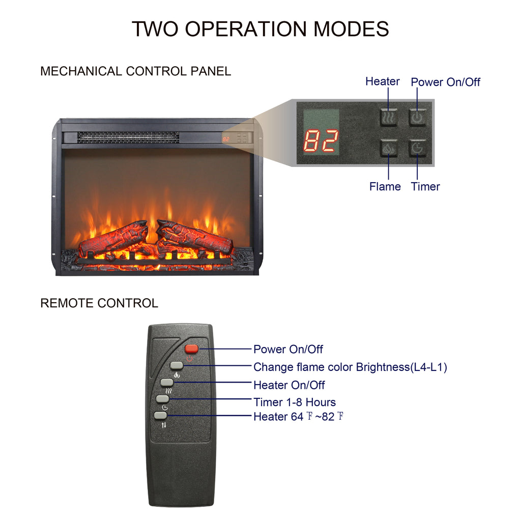 26" Electric Fireplace Insert, Wall Recessed 3D Electric Fireplace, 1400W Fake Fireplace Heater with Adjustable Flame and Timer