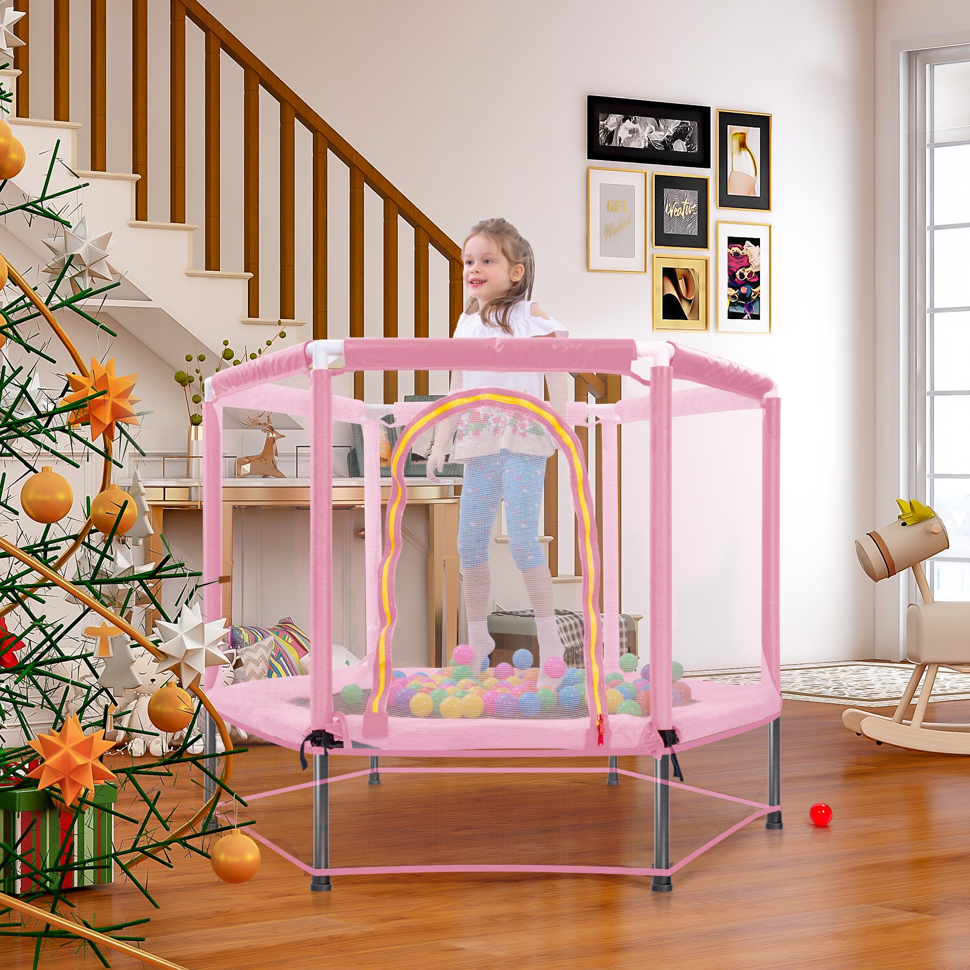 Mini Trampoline for Kids with Safety Enclosure Net, 55" Toddler Trampoline with No-Gap Safe Design, Segmart Recreational Trampolines for Birthday Christmas Gifts