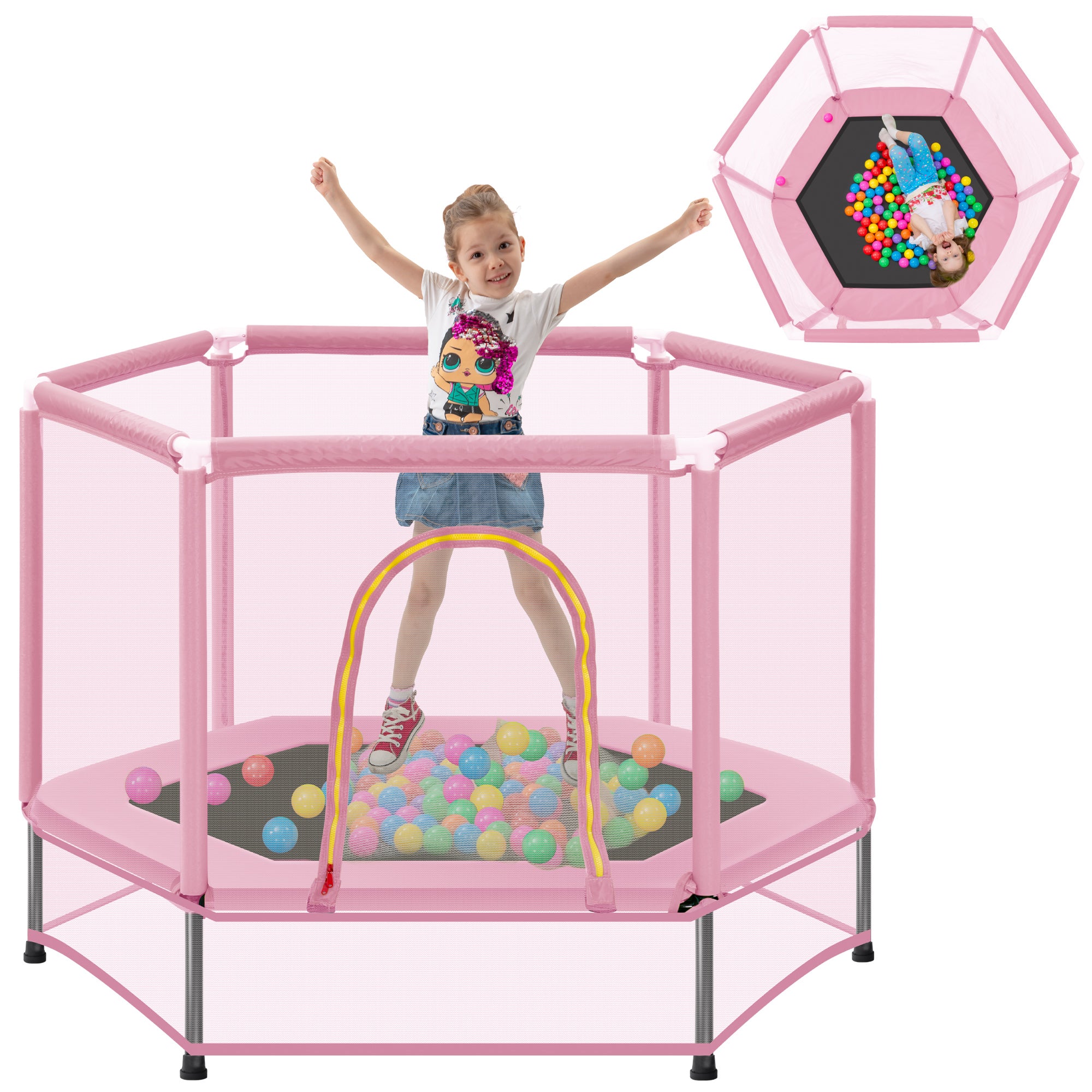 Mini Trampoline for Kids with Safety Enclosure Net, 55" Toddler Trampoline with No-Gap Safe Design, Segmart Recreational Trampolines for Birthday Christmas Gifts