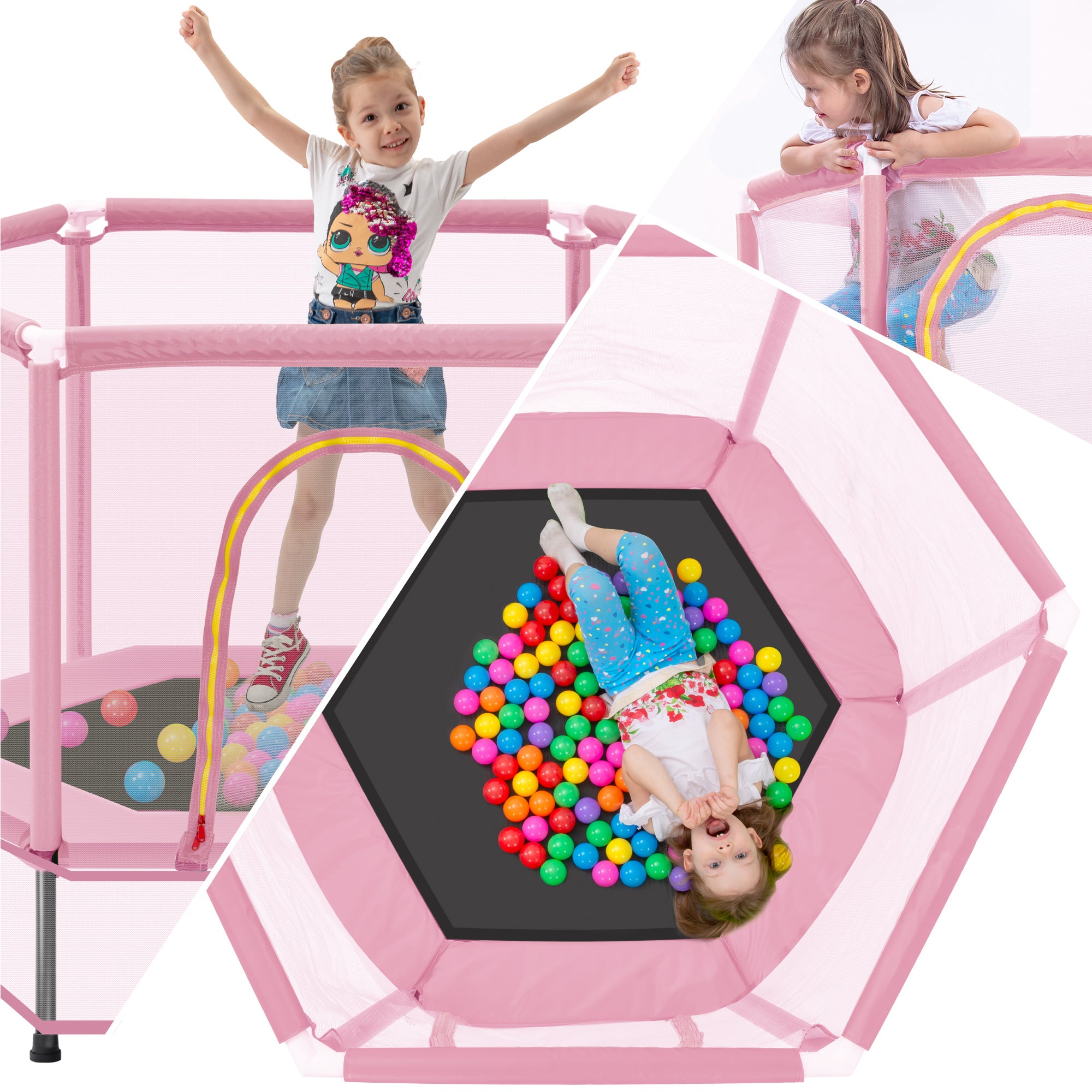 Mini Trampoline for Kids with Safety Enclosure Net, 55" Toddler Trampoline with No-Gap Safe Design, Segmart Recreational Trampolines for Birthday Christmas Gifts