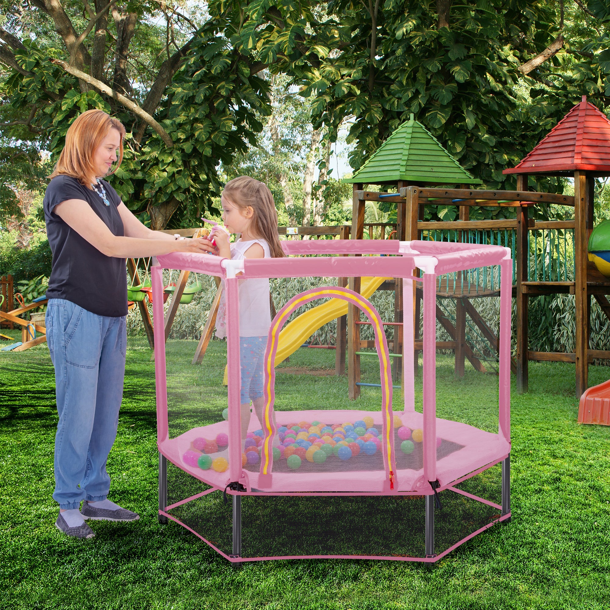 Mini Trampoline for Kids with Safety Enclosure Net, 55" Toddler Trampoline with No-Gap Safe Design, Segmart Recreational Trampolines for Birthday Christmas Gifts
