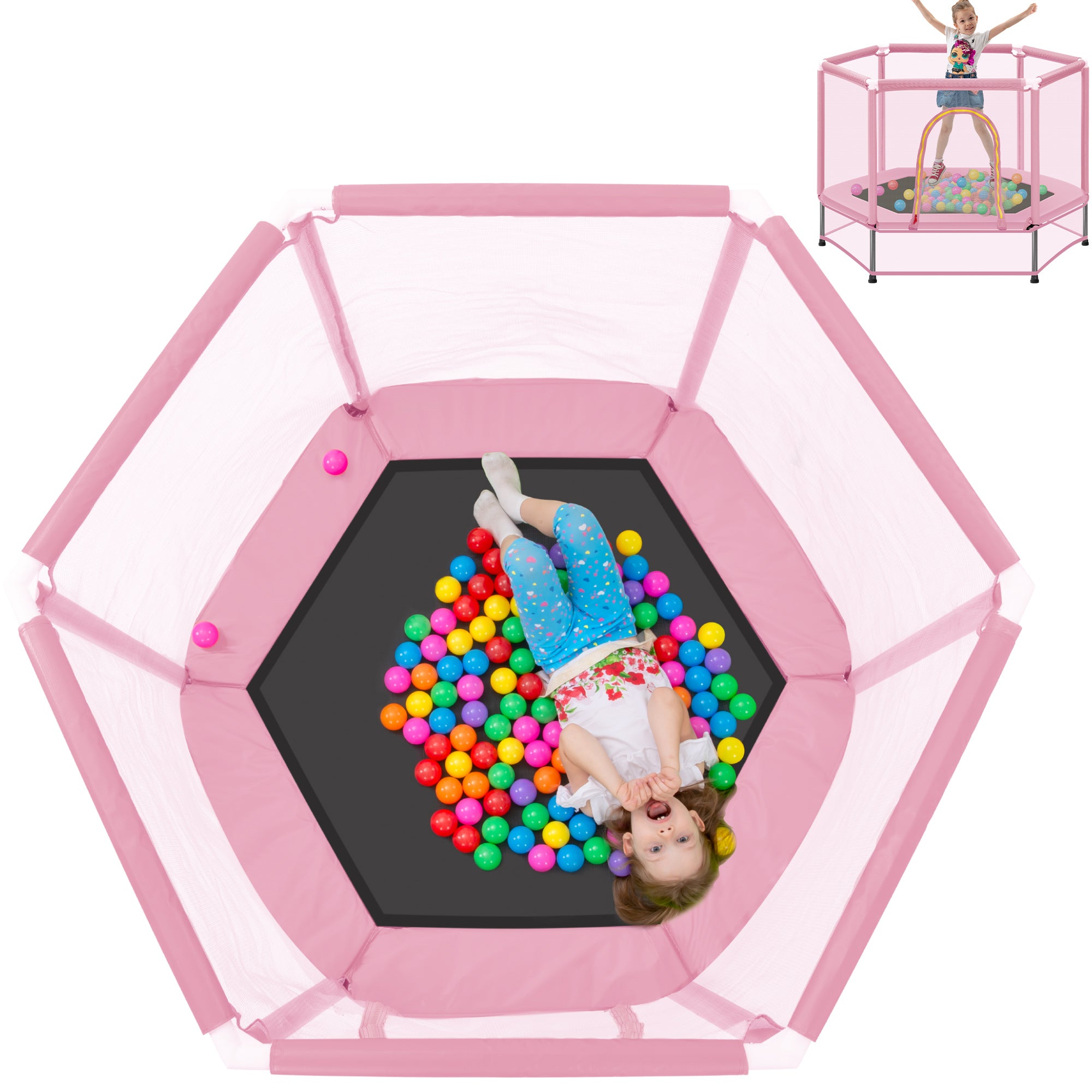 Mini Trampoline for Kids with Safety Enclosure Net, 55" Toddler Trampoline with No-Gap Safe Design, Segmart Recreational Trampolines for Birthday Christmas Gifts
