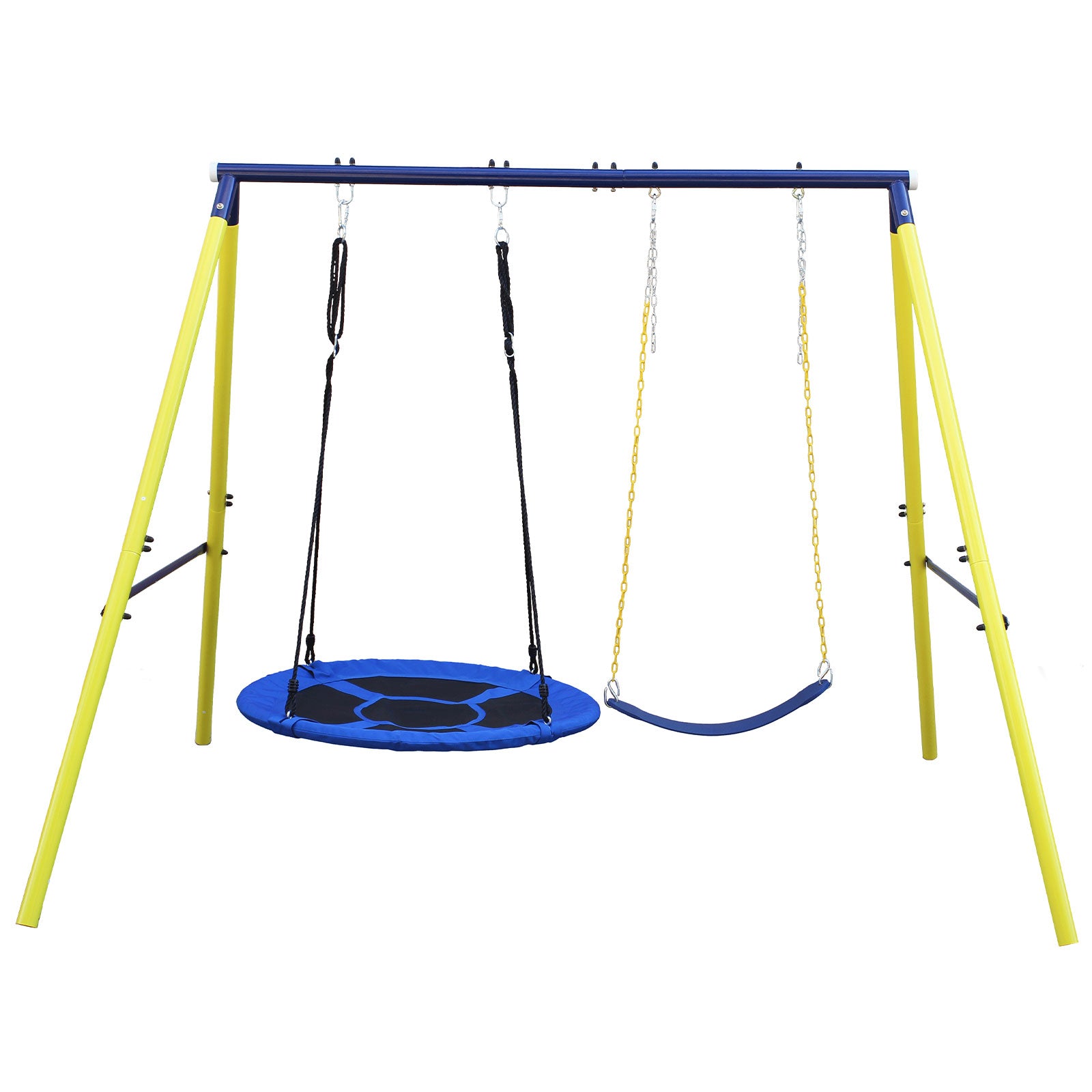 SESSLIFE Swing Set for Outside, 440lbs Swing Set with Saucer and Belt, 3-8 Kids Outdoor Playset for Backyard, Playground, Blue&Yellow