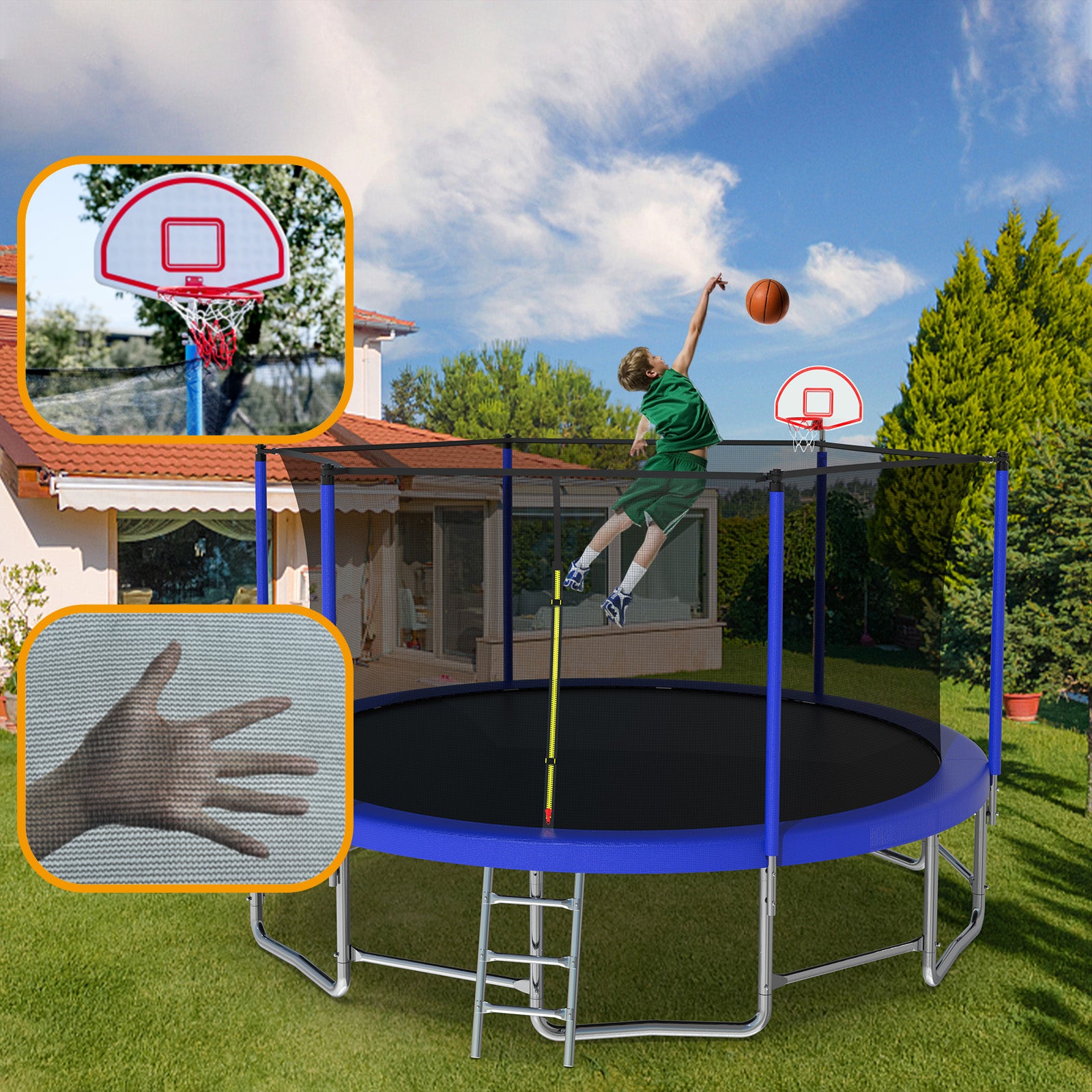16FT Outdoor Trampoline for Kids and Adults with Basketball Hoop, SEGMART Recreational Trampoline with Safety Enclosure Net, Heavy Duty Trampoline with 1320LBS Weight Capacity for Backyard, Patio