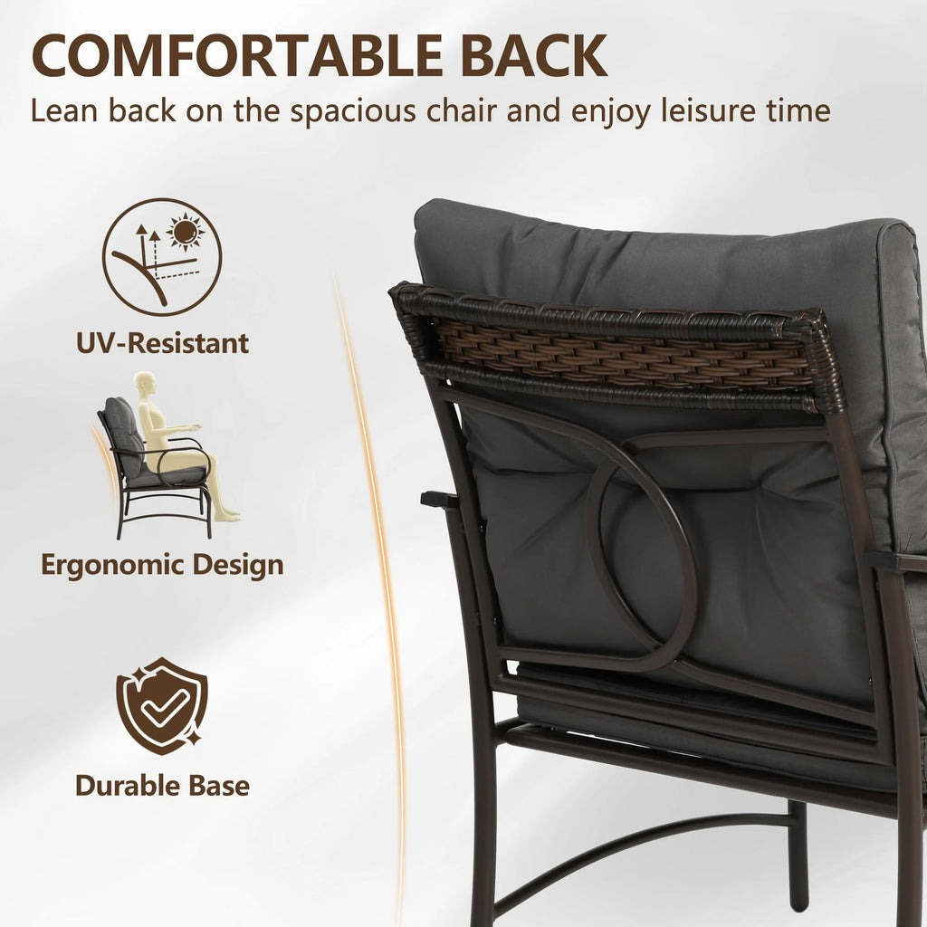 4-Piece Outdoor Sectional Sofa Set, Wicker Conversation Sets with Arm Chairs, Tempered Glass Table, Cushions, All-Weather Rattan Patio Furniture Sets for Backyard Garden Pool