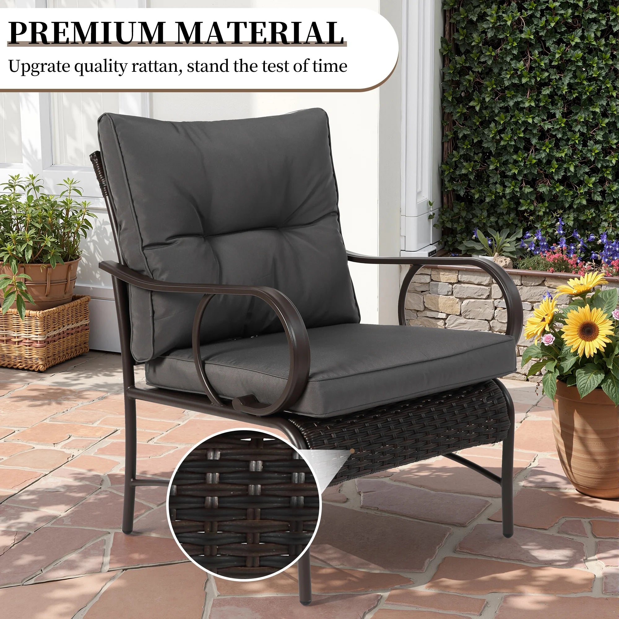 4-Piece Outdoor Sectional Sofa Set, Wicker Conversation Sets with Arm Chairs, Tempered Glass Table, Cushions, All-Weather Rattan Patio Furniture Sets for Backyard Garden Pool