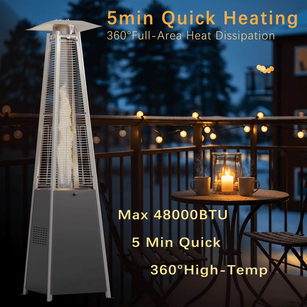 Enyopro Patio Heater, 48000 BTU Pyramid Propane Patio Heater, Quartz Glass Tube Outdoor Heater with Wheels, 5-Min Quick Heating, Portable Heater for Patio, Backyard, Garden, Porch and Pool