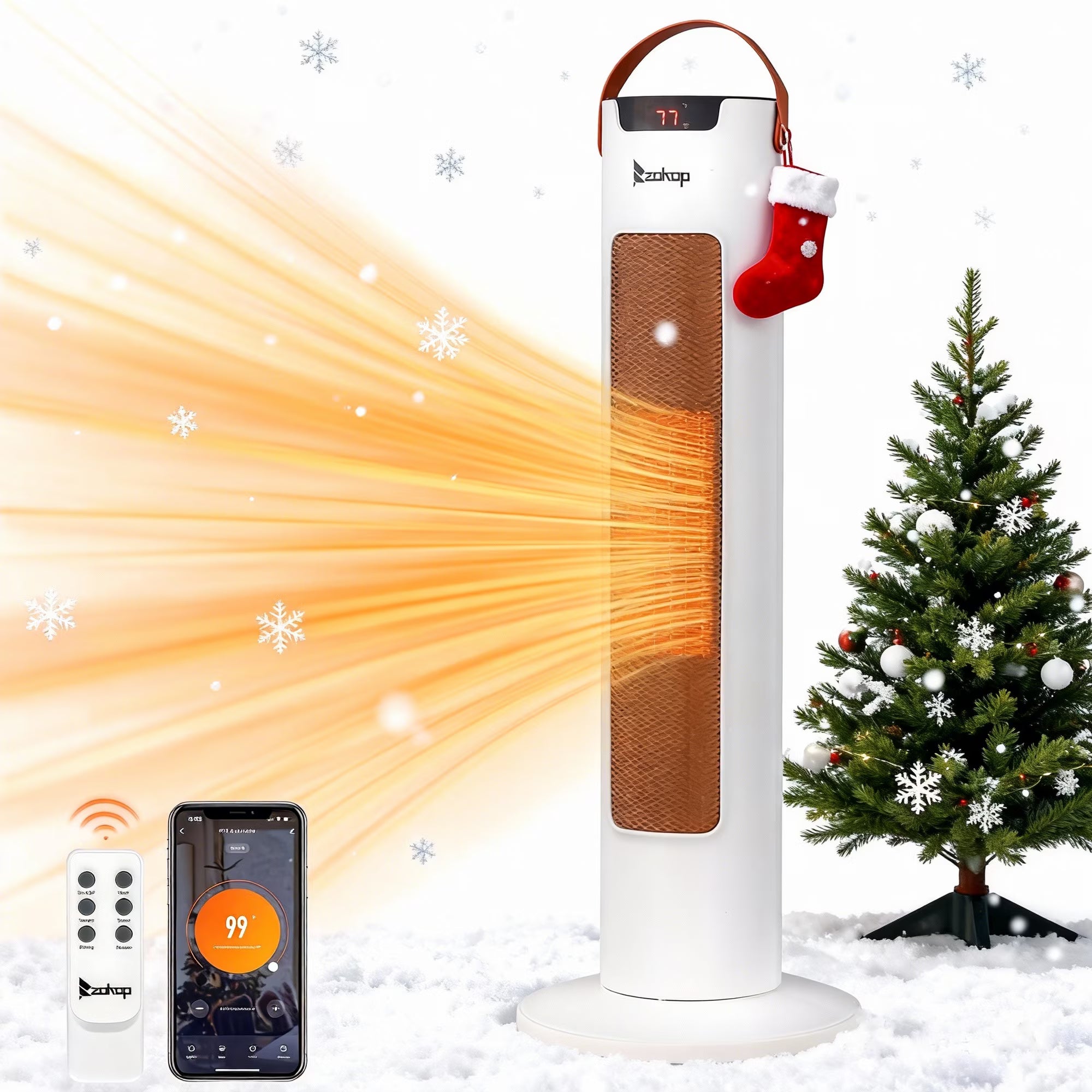 ENYOPRO 24" Heaters for Inside, 1500W Portable Electric Tower Heaters w/3D Flame, Overheat Protection and Anti-tipping, 9-hour timer, PTC Ceramic Fast Heating, for Office, Bedroom, Living Room