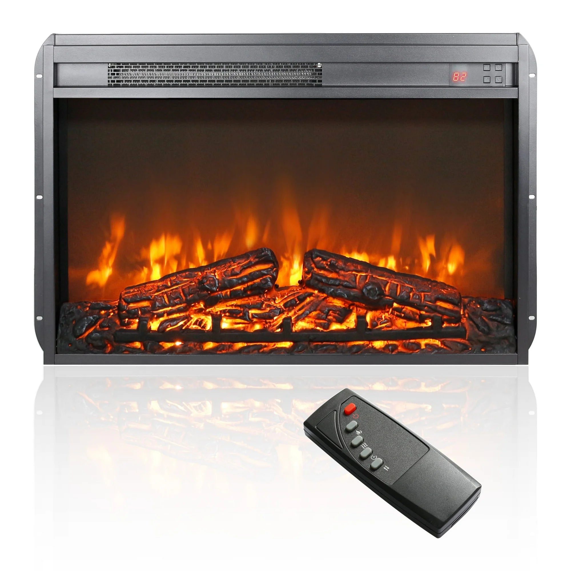 26" Electric Fireplace Insert, 3D Electric Fireplace Recessed in the Wall, 1400W Fake Fireplace Heater with Adjustable Flame and Timer