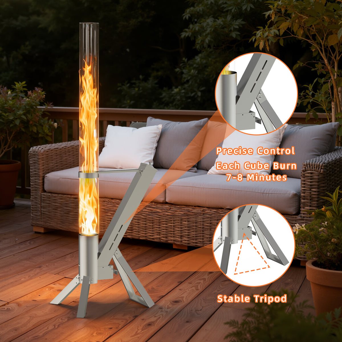 Enyopro Outdoor Wood Pellet Patio Heater, Smokeless Patio Pellet Torch Heater, Portable 430 Stainless Steel w/ Observing Chamber, Ashtray, Eco-Friendly Pellets Heater for Backyard, Patio, Camping