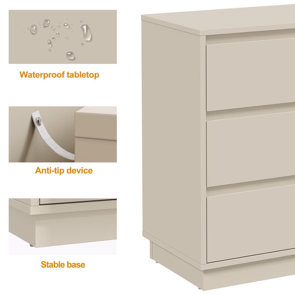 Enyopro 6 Drawer Dresser, Chest of Dresser for Bedroom, Storage Cabinet for Living Room, Wooden Organizer, Beige