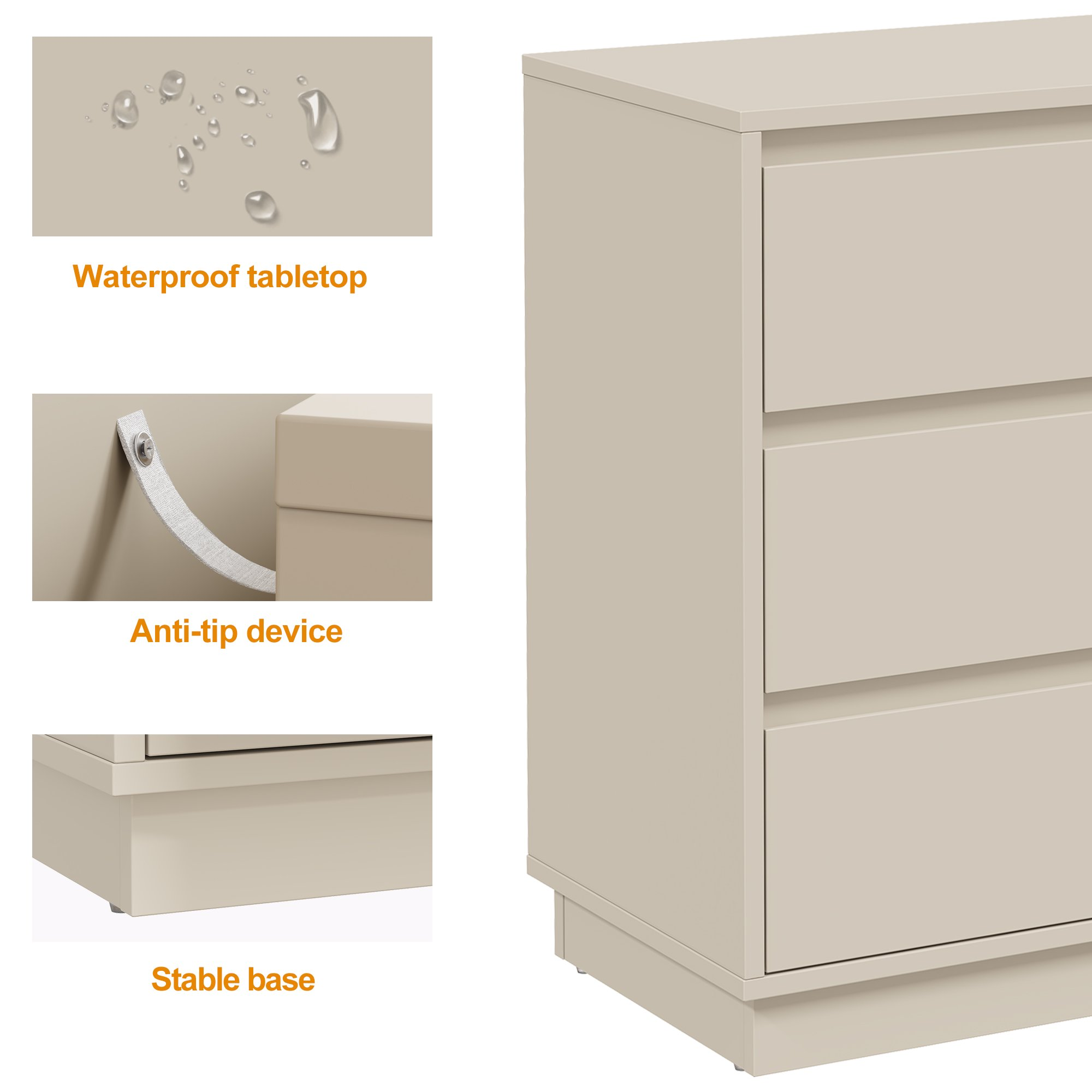Enyopro 6 Drawer Dresser, Chest of Dresser for Bedroom, Storage Cabinet for Living Room, Wooden Organizer, Beige