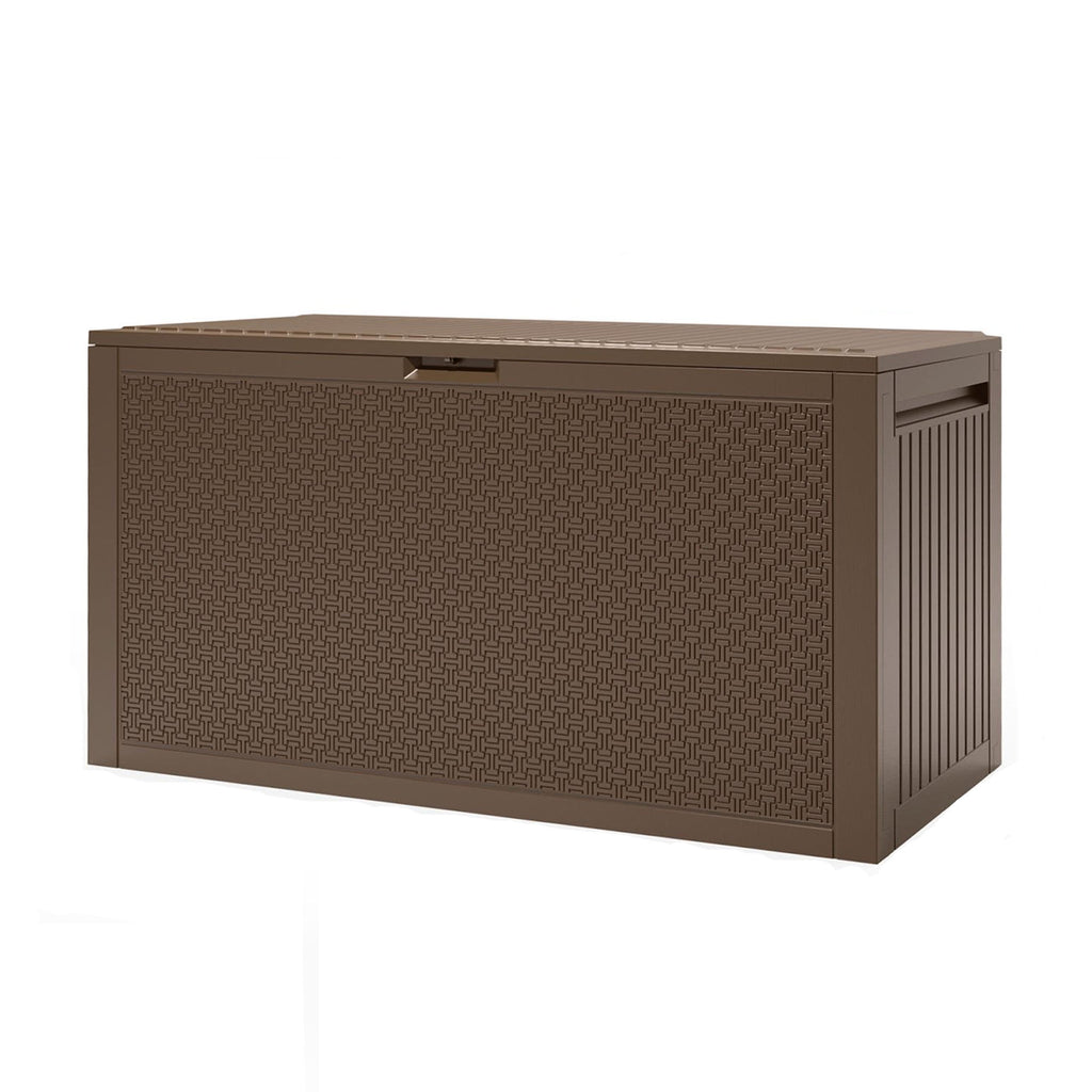 Enyopro 90 Gallon Deck Box, Organization and Storage Box for Patio Furniture Outdoor Cushions, Throw Pillows, Garden Tools and Pool Toys, Brown
