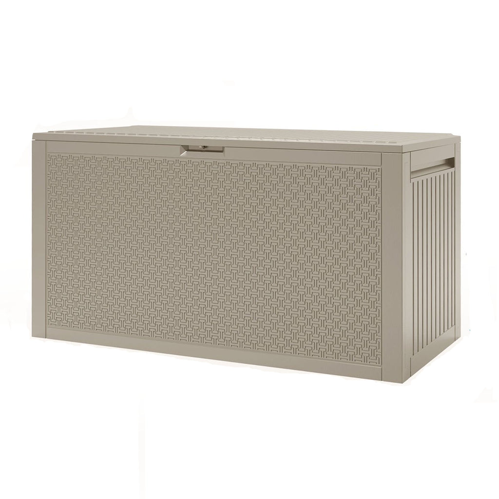 Enyopro 90 Gallon Deck Box, Organization and Storage Box for Patio Furniture Outdoor Cushions, Throw Pillows, Garden Tools and Pool Toys, Light Brown
