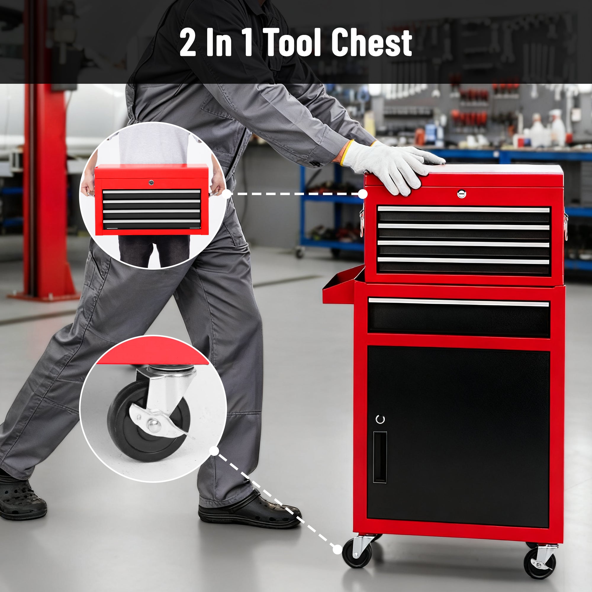 ENYOPRO 20.5 " Rolling Tool Chest, Tool Storage Cabinet w/ Sliding Metal 5-Drawer, Removable Toolbox Organizer for Workshop, Garage, Red