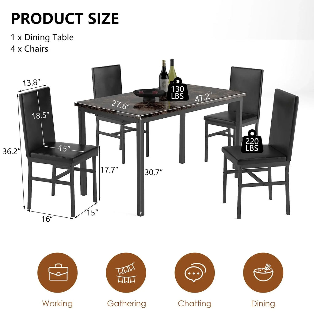 5 Piece Dining Table Set, Dining Table Set for 4, Modern Pub Bistro Table with Storage Shelf for Kitchen, Coffee Shop, Small Space