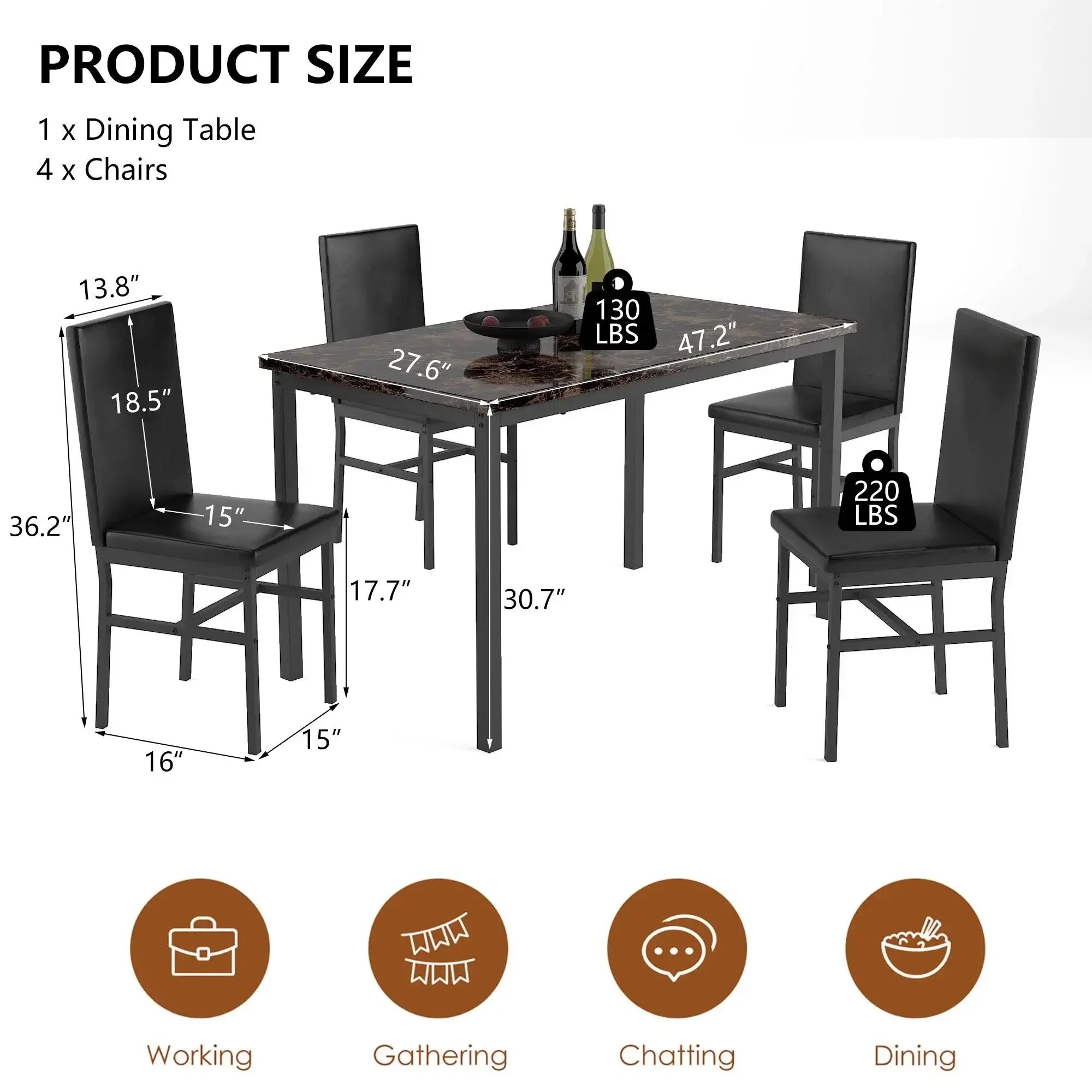 5 Piece Dining Table Set, Dining Table Set for 4, Modern Pub Bistro Table with Storage Shelf for Kitchen, Coffee Shop, Small Space