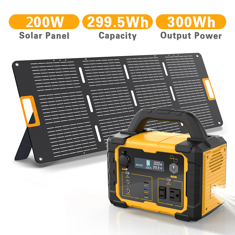 Enyopro 300W Portable Power Station with 100W Solar Panel, 299Wh Lithium Battery Generator with AC Outlet, USB-C PD 60W, DC Ports, LED Light, Solar Rechargeable for Camping, Outdoor, Emergency Use